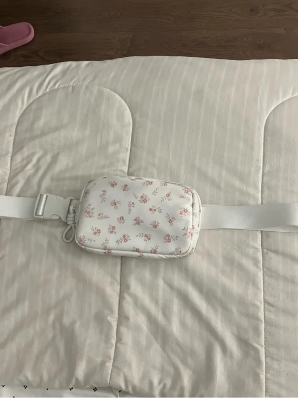 White Floral Belt Bag with Pink Flowers